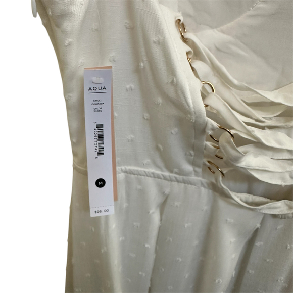 NWT! Aqua for Bloomingdales Corset White Polka Dot Textured Mini Dress - Size M - Picture 9 of 12